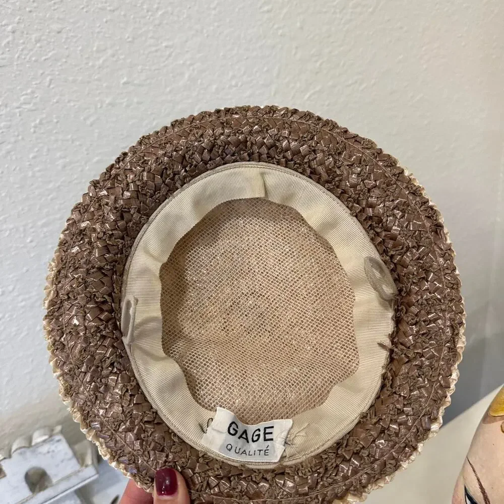 Gage Qualité Women’s Straw Hat Taupe Ribbon Braid 1950s - Picture 4 of 4